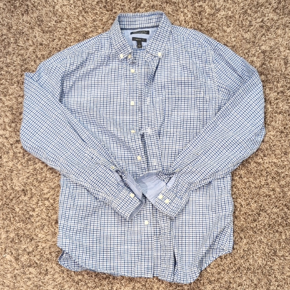 Banana Republic Men's Blue and White Plaid Shirt